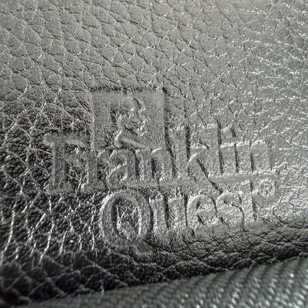 Vintage Franklin Quest Covey Classic Black Leather Large 7 Ring Zip Binder